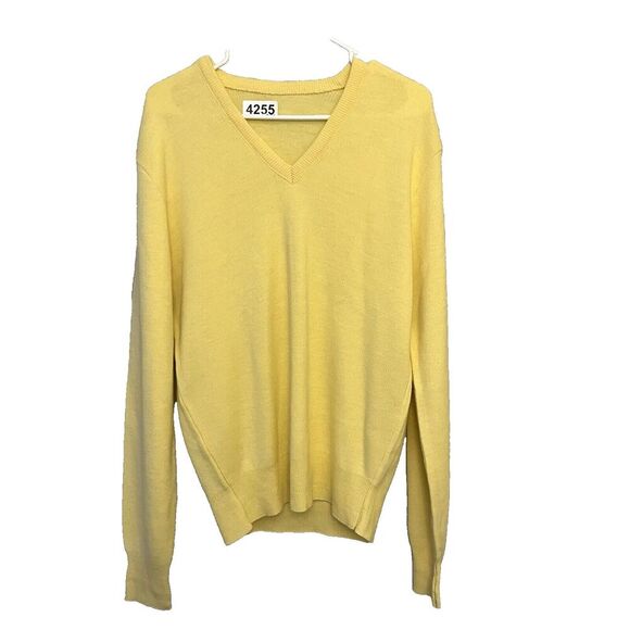 Men's Yellow Vintage V Neck Sweater Grandpa Pastel Normcore Hipster Medium? - Picture 1 of 5